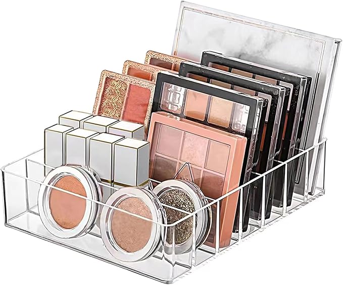 WECHENG Clear Acrylic Makeup Organizer for Eyeshadow Makeup Palette Organizer, 7 Slots Cosmetic Organizer for Vanity Countertop & Drawer, Fits Palettes Blushes Lipstick or Other Small Items