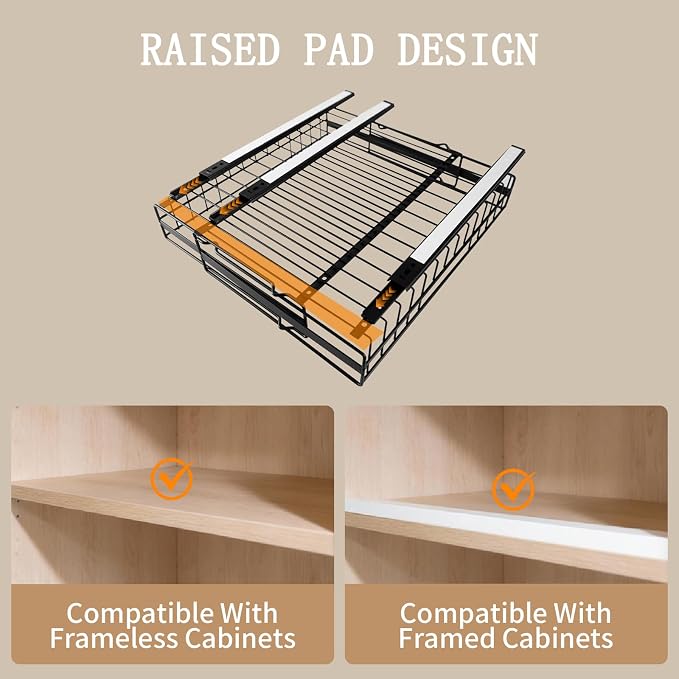 2 Pack Expandable Pull out Cabinet Organizer, Width (13"-21") Pull Out Drawers for Cabinets, Full Extension Upgrade 3 Slide Rails Slide Out Drawers, No Drill Adjustable Roll Out Shelves (Black)
