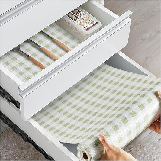 Drawer and Shelf Liner, Non-Slip Kitchen Cabinet Liners Non-Adhesive Thick Strong Grip Waterproof Washable Mats Protect Dresser Shelves Cupboard Bathroom Cabinets, Sage Green, 12 in X 10 FT
