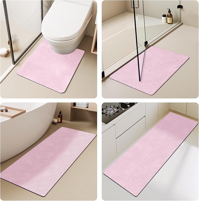 TYUU Pink Bath Mat, Bathroom Rugs Non Slip Washable Thin Absorbent Quick Dry Bath Mat Fits Under Door Bathroom Floor Mat Perfect for Bath, Shower, or Sink 24"x36" Pink