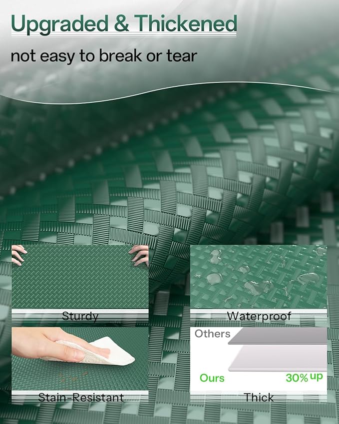 Shelf and Drawer Liner for Kitchen Cabinet, Non-Adhesive 18in x 360in Waterproof Contact Paper Refrigerator Liners Thickened Durable EVA Material Non Slip Mat for Dresser Cupboard Pantry Protector