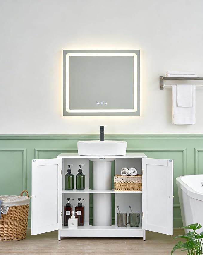Bathroom Vanity Sink Cabinet, Under Sink Storage Cabinet with 2 Doors, Waterproof Pedestal Sink Cabinet for Bathroom, Laundry Room, Kitchen, White with Adjustable Shelf