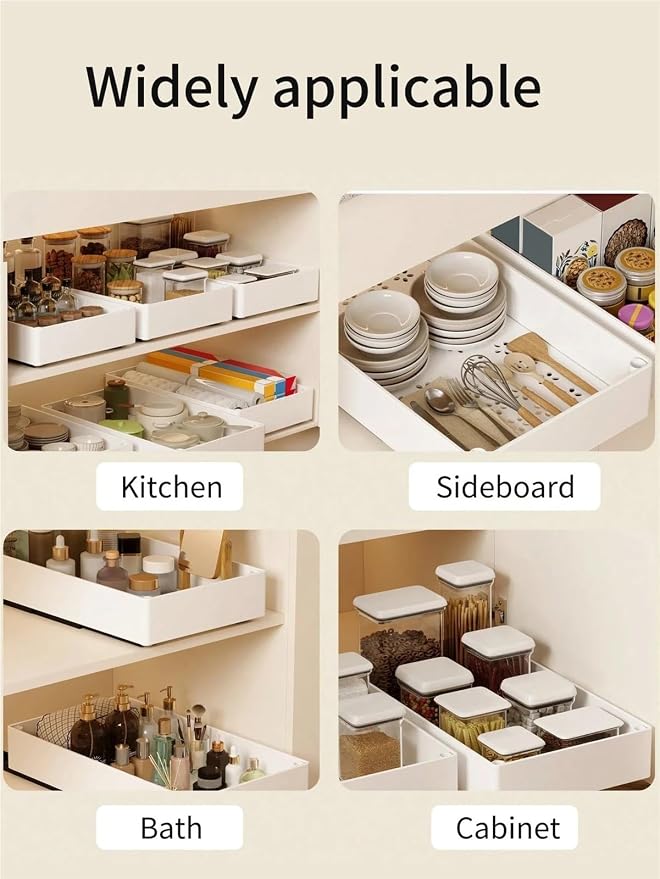 Pull-out cabinet organizer expandable with nano film adhesive, pull-out drawer suitable for kitchen, pantry or bathroom cabinets