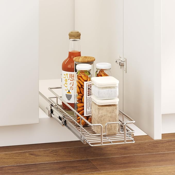 LOVMOR Pull Out Cabinet Organizer 7½" W x 21½" D, Kitchen Cabinet Pull Out Shelves Slide Out Storage