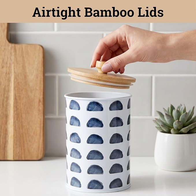 Kitchen Canisters for Countertop Set of 4 - Patterned Iron Kitchen Canisters with Airtight Lids - Flour Sugar Canister Set - Flour and Sugar Containers Farmhouse - Coffee Jar for Counter - White Jar