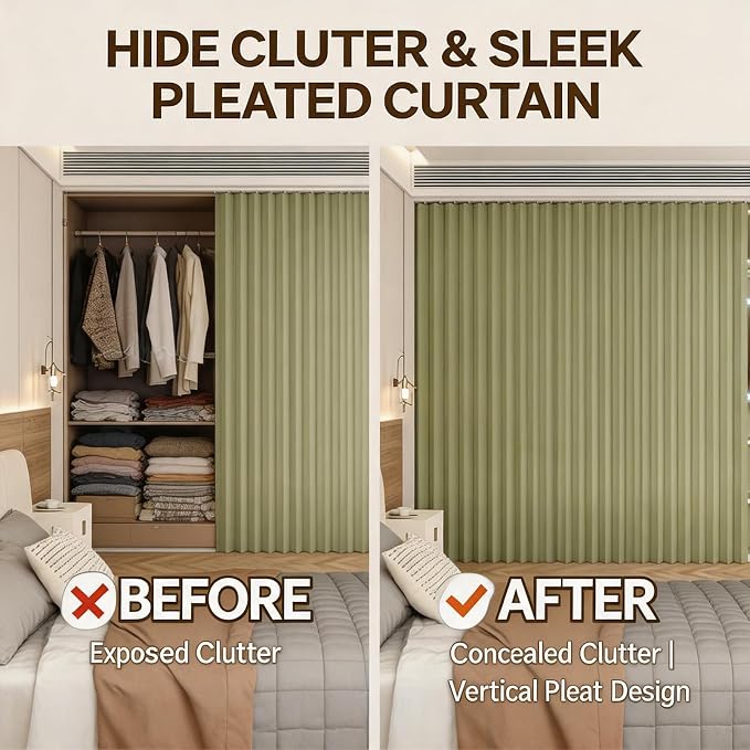 Magnetic Cabinet Hinges for Shelves, No-Drill Self-Adhesive Track, Blackout Folding Design for Closets, Ideal for Under Sink, RV & Laundry Room Storage Solutions