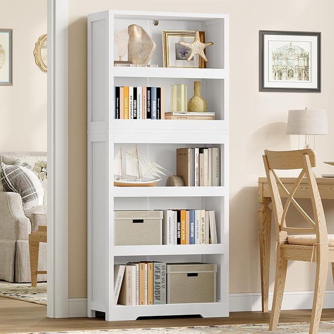 TEENFON 64.2" Bookcase, 5-Tier Open Bookshelves and Bookshelf, Freestanding Display Storage Shelves with Storage Cabinet for Bedroom, Living Room and Office