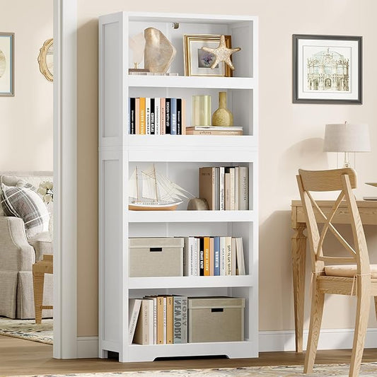 TEENFON 64.2" Bookcase, 5-Tier Open Bookshelves and Bookshelf, Freestanding Display Storage Shelves with Storage Cabinet for Bedroom, Living Room and Office