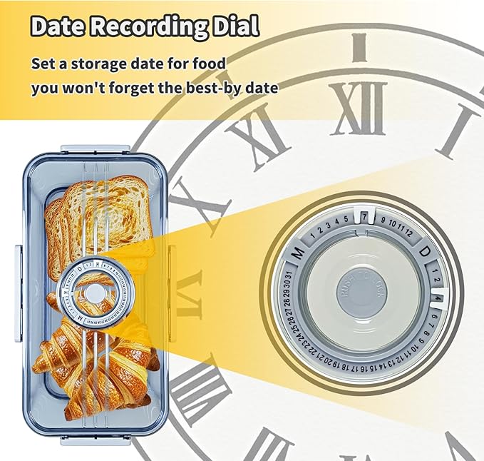 Bread Box for Kitchen Countertop, Airtight Bread Container with Lid, Time Recording Dial, and Draining Board, Bread Storage for Homemade Bread, Toast, Cookies (2 Grey)