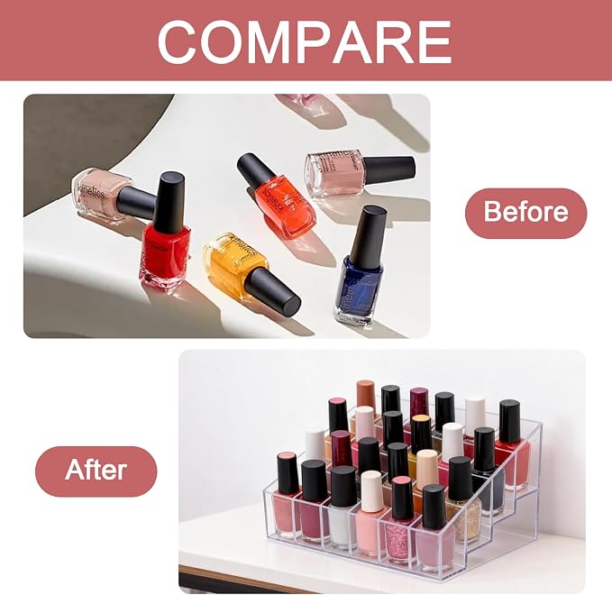 Nail Polish Organizer Holder,24 Slots Nail Organizer Rack, Clear Acrylic Nail Polish Storage Shelves,6-Tier Nail Polish Display Stand for Vanity, Bathroom Counter, Dresser,Salon,(1 Pack)
