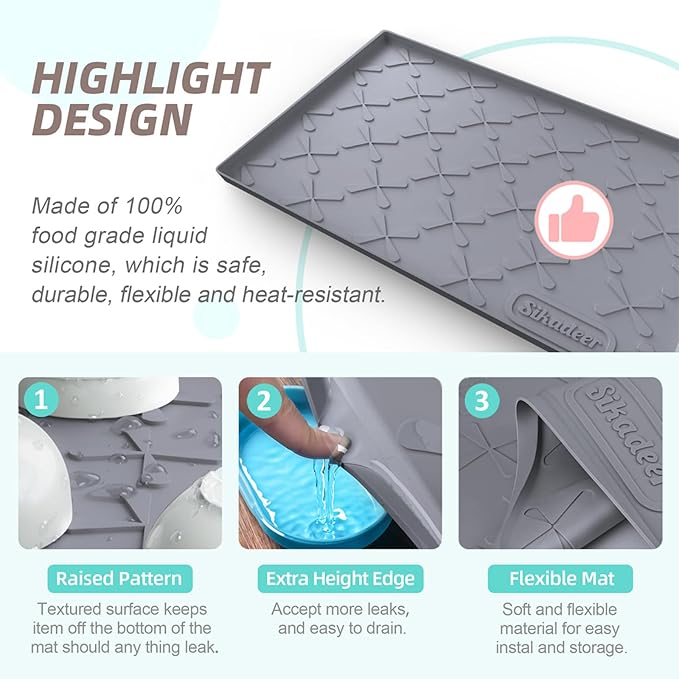 SIKADEER 40" x 19" Under Sink Mat Waterproof, Silicone Mat Kitchen Drawer Shelf and Cabinet Liner, Sink Protector for Kitchen Organizers and Storage, Boot Tray Pet Food Mats