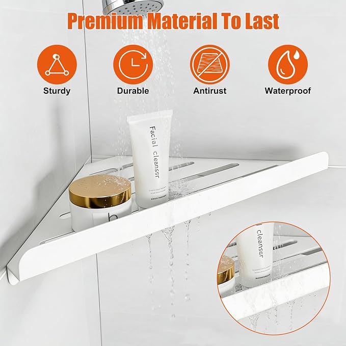 Fikoksol Shower Caddy, 4 Pack Bathroom Corner Shelf, Triangle Shelf Storage for Bathroom Shower, White Metal Shower Shelf & Rustproof Wall Mounted Adhesive Glue Organizer Accessories and Essentials
