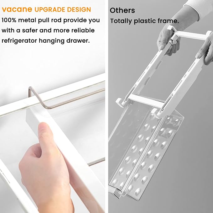 vacane Large Fridge Under Shelf Drawer, Pull Out Refrigerator Drawer Organizer Fridge Organizer Bins, Fridge Storage Container Holder for Produce, Deli Meat, Cheese, Bacon, Easy to Install-L