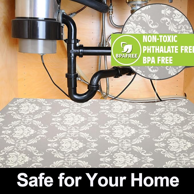 AiBOB Waterproof Under Sink Mat, Absorbent Quick Dry Sink Liners Protect Cabinets, Durable Shelf Liners, Slip Resistant and Non-Adhesive, 24X36, Light Grey