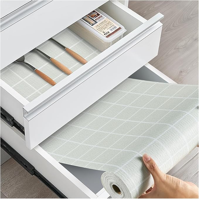 Drawer and Shelf Liner, Non-Slip Kitchen Cabinet Liners Non-Adhesive Thick Strong Grip Waterproof Washable Mats Protect Dresser Shelves Cupboard Bathroom Cabinets, Light Green, 12 in X 30 FT