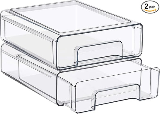 Sorbus Medium Clear Stackable Storage Drawers – 2-Pack Plastic Organizer Bins with Handles – Pull-Out Stackable Drawers for Bathroom Closet, Medicine, Cabinet, Pantry Storage, Baby Bottle Organizer