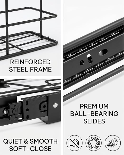 Bulado Pull Out Trash Can Under Cabinet, Under Sink Trash Can Kit with Side Bag Holder, Cabinet Pull Out Organizer for 7.5-10 Gallon Bin, Easy Installation, Bin Not Included