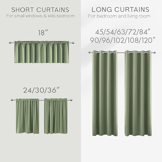 KOUFALL Bathroom Curtains Window, Short Blackout Boho Curtain for Bedroom, Wide 34 x Long 24 Inch, Sage Green