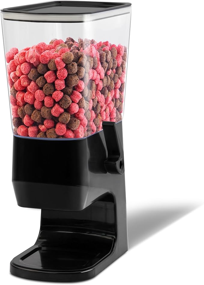 Cereal Dispenser Countertop 1 Pack, Dry Food Dispenser Snack Organizer, Slim Cereal Containers Storage Dispenser with Lids for Pantry, Kitchen Organization Oatmeal Nut Granola Candy, Black