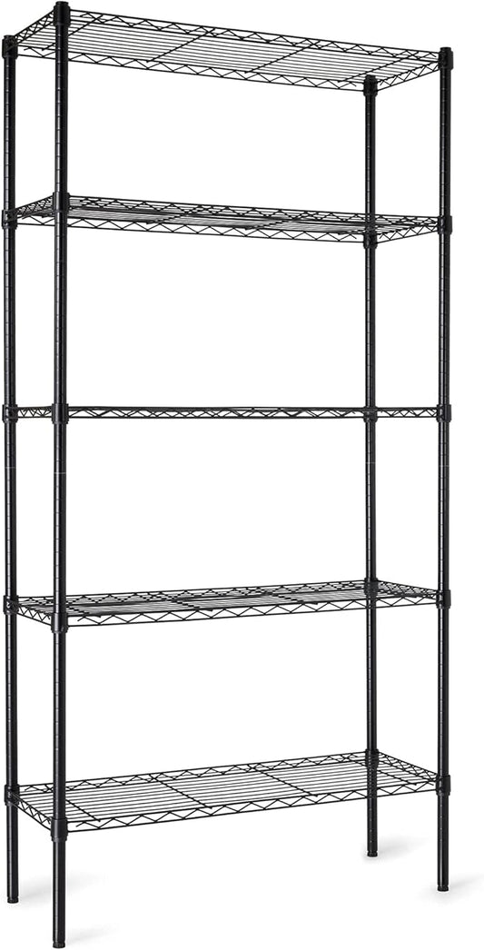 Amazon Basics 5-Shelf Adjustable Heavy Duty Steel Wire Storage Shelves for Garage, Kitchen, Easy Assembly, 36" x 14" x 72", Black