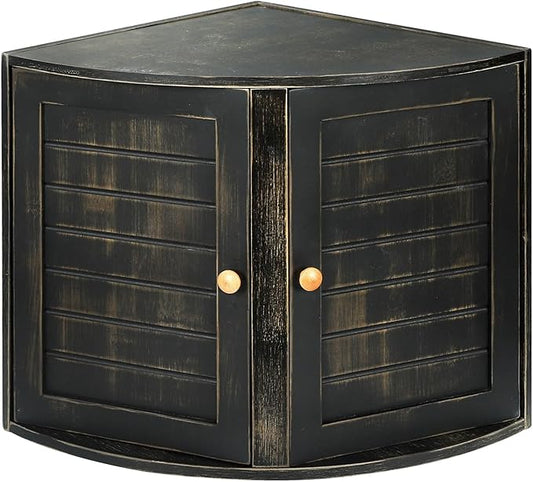 HOMEKOKO Double Layers Bamboo Corner Bread Box for Kitchen Counter, Vintage Wooden Large Capacity Bamboo Bread Food Storage Bin (Vintage Black)