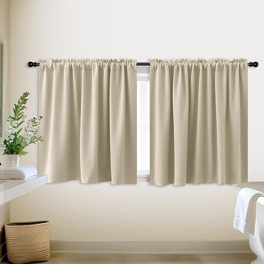 KOUFALL Rod Pocket Blackout Tier Short Curtains-Biscotti Beige-52x30