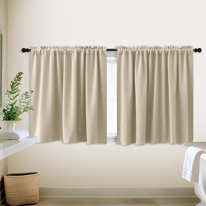 KOUFALL Biscotti Beige Short Curtains for Bedroom 2 Panels Set Blackout Curtains for Small Windows Boys Room Width 52x24 Inch Length