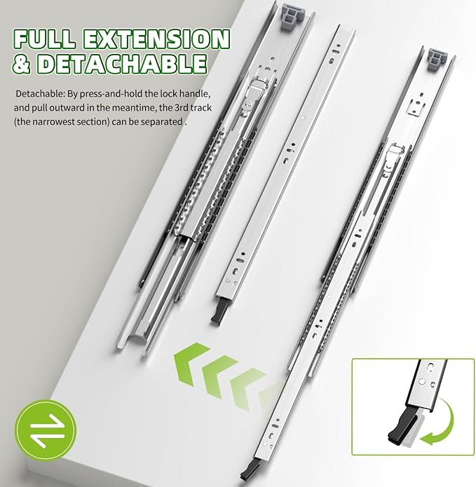 SLIDEWAY Heavy Duty Locking Drawer Slides 1 Pair 12 14 16 18 20 22 24 32 40 Inch 150 Lbs Full Extension Ball Bearing Sliding Rails Cabinet Runners Tracks Tool Box Glides-38
