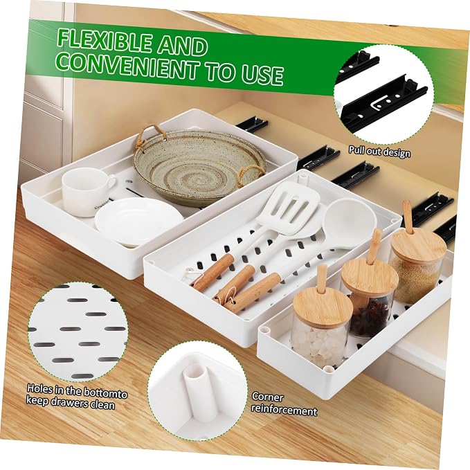 Hemobllo 3pcs Cabinet Pull-Out Organizer Kitchen Shelf Pull-Out Storage Pan Rack Organizer No Drill Spacious