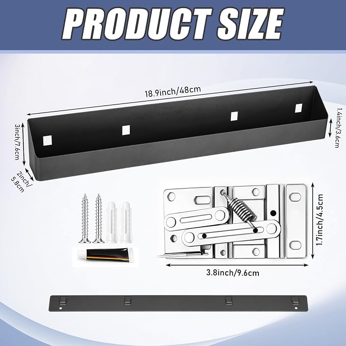 Zonon 1 Set 19 Inch Tip Out Tray for Front Sink Drawer with Hinges and Mounting Plate Includes Screws and No-Drill Adhesive, Metal Pull Out Storage Organizer for Kitchen Bathroom Cabinet