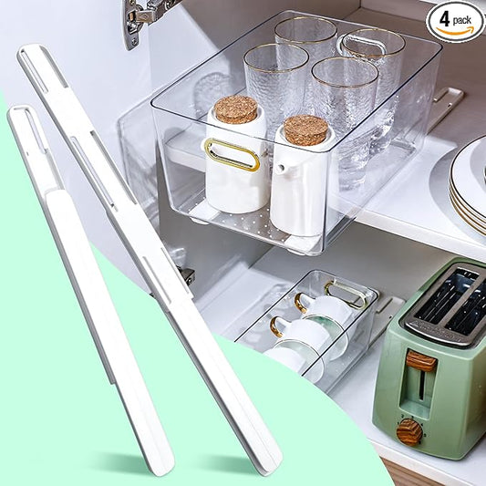 CroBlissful 4 Pcs Adhesive Sliders for Cabinets Pull Out Drawer Organizer Accessories Basket Office Glide Cabinet Tracks Runner Adhesive Drawer Slides Pull Out Replace Guide Rail for Back to School