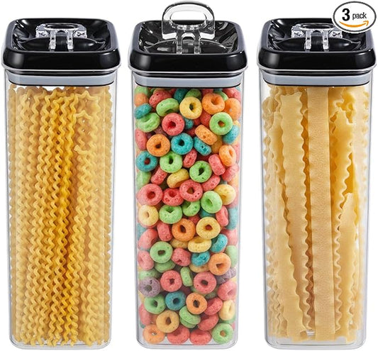 Felli Flip Tite TALL Storage Container with Lid 4" Air Tight Easy Open Ring Top, Clear Acrylic Skinny Canister Jar for Spaghetti Lasagna Fettuccine Noodle, Kitchen Cupboard Pantry Organizer (2.0 qt)