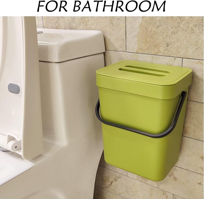 stonespace Small Cabinet Door Trash Can with Lid, 1.3Gal, Green | Compost Bin Indoor Kitchen Sealed, Under Sink Garbage Can, Plastic hanging trash can