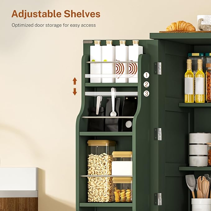 TEENFON 51" H Pantry Cabinet with 4 Doors, Kitchen Cabinet with 6 Door Shelves, Kitchen Pantry for Living Room, Dining Room, Bathroom, Green