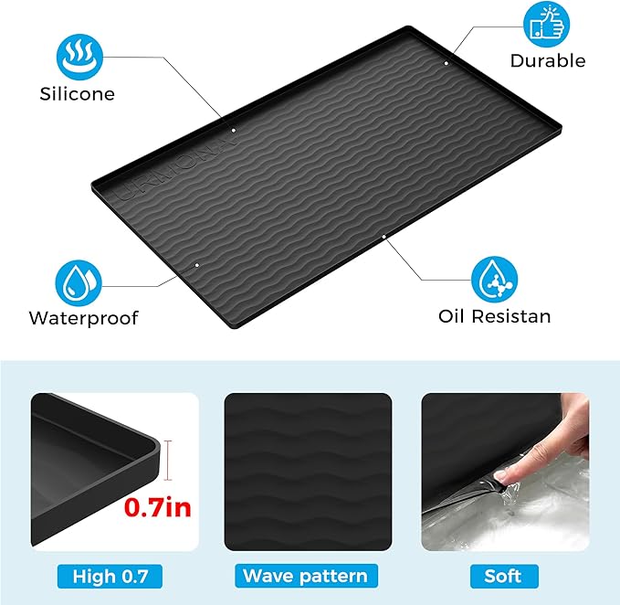 URMONA 31'' x 22'' Waterproof Silicone Under Sink Mat Cabinet and Counter Protector, Shelf Liner for Kitchen and Bathroom, Storage and Organizers, Litter Mat, Pet Cat Puppy Essentials(Fog)
