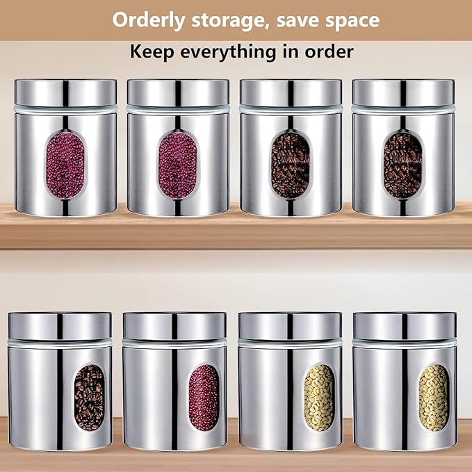 4 Pieces Kitchen Canisters Set 20 oz Stainless Steel Glass Canisters Airtight Coffee Sugar Tea Candy Jars Food Storage Container with Lid for Flour Cookies Spices Grains Kitchen Baking Home Decoration