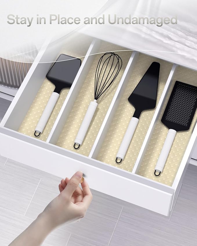 Shelf and Drawer Liner for Kitchen Cabinet, Non-Adhesive 24in x 240in Waterproof Contact Paper Refrigerator Liners Thickened Durable EVA Material Non Slip Mat for Dresser Cupboard Pantry Protector