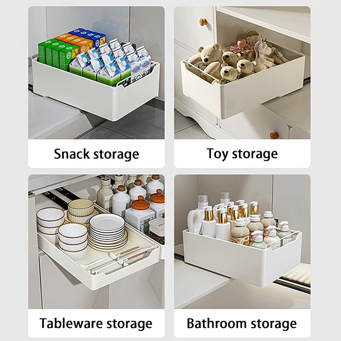 Pull Out Cabinet Organizer No Drilling with Raised Design 14cm and Removable Design for Easy Cleaning, Kitchen Cabinet Organizer Storage Shelves for Bathroom Pantry