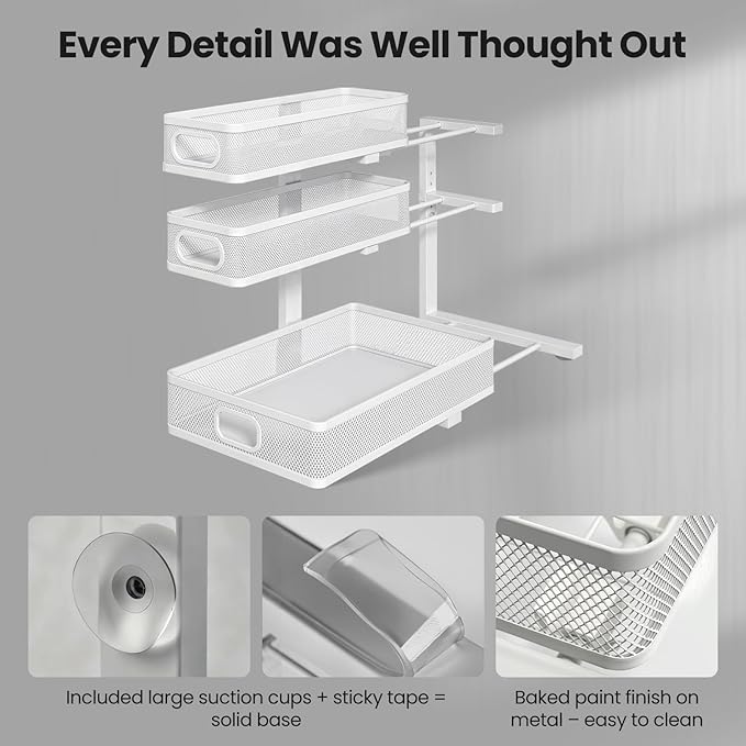 Under Sink Organizer, 3-Tier Pull Out Cabinet Organizer with Drawer Stops, Height Adjustable Slide Out Storage Rack for Kitchen Bathroom Pantry Laundry Room Organization, 2 Pack