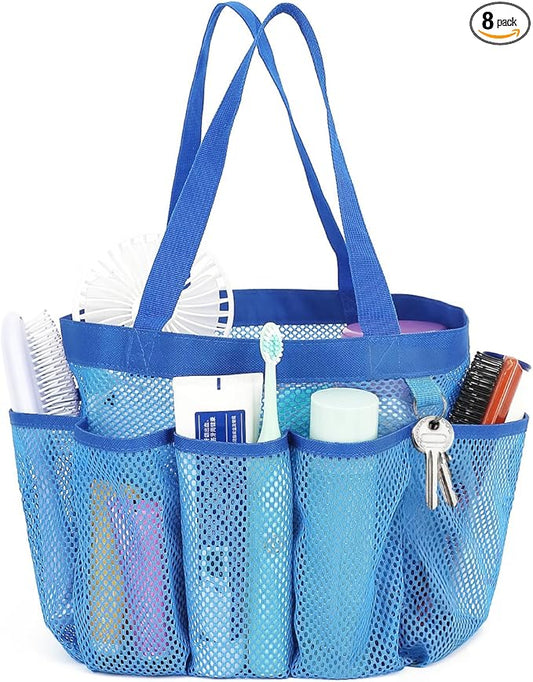Fammart Mesh Shower Caddy Portable for College Dorm Room Essentials, Odorless Polyester Large Shower Tote Bag with Dual Handles, 8-Pocket Quick-Dry Toiletry Organizer for Travel, Beach, Camping, Gym