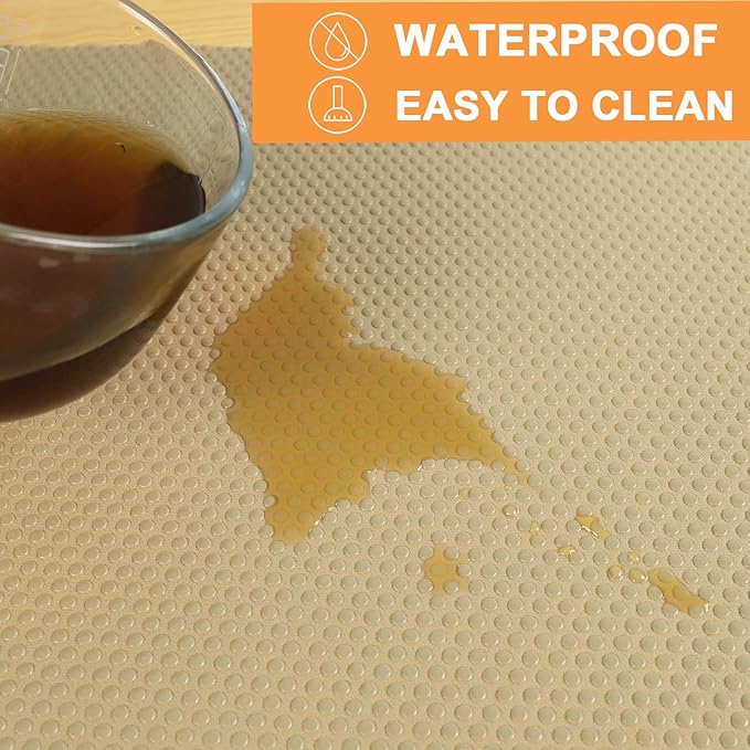FLPMIX Shelf Liners for Kitchen Cabinets: 23 inch Wide Large Waterproof Under Sink Mat - Khaki Non-Adhesive Easy to Cut Drawer Liner for Pantry Shelves 23" W x 300" L