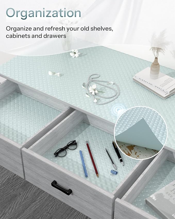 Shelf and Drawer Liner for Kitchen Cabinet, Non-Adhesive 24in x 360in Waterproof Contact Paper Refrigerator Liners Thickened Durable EVA Material Non Slip Mat for Dresser Cupboard Pantry Protector
