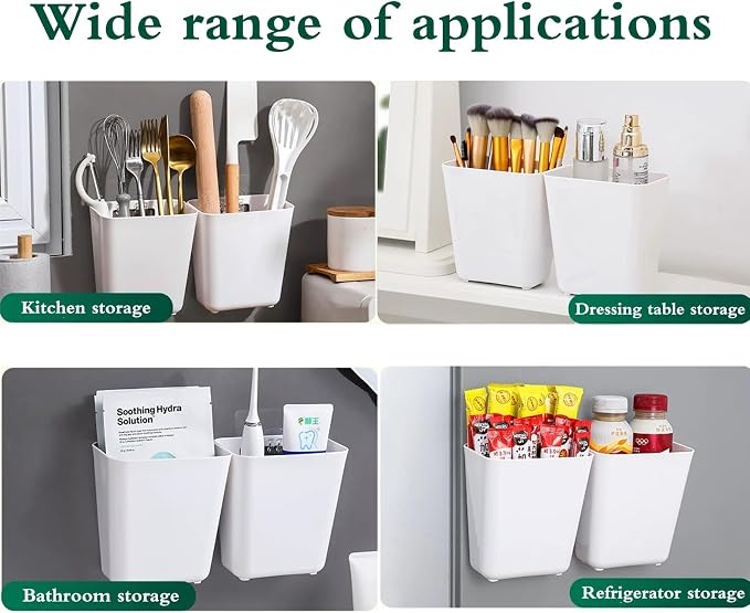 4 Pack Cabinet Door Organizer, Self Adhesive Wall Mount Storage Bins, No Drilling Food Grade ABS plastic for Kitchen, Bathroom, Refrigerator, Wardrobe, Under Sink, Desktop Sundries