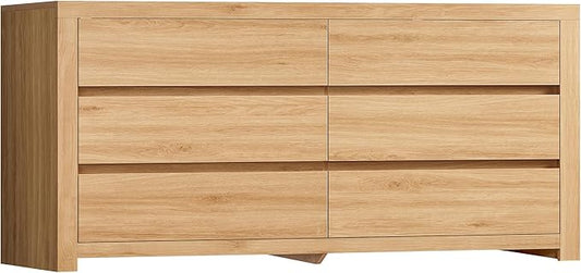 TEENFON 55" Dresser for Bedroom with 6 Drawers, Modern Dressers & Chests of Drawers with Metal Handles, Wooden Dresser TV Stand, Bedroom Dressers, for Bedroom, Hallway, Natural