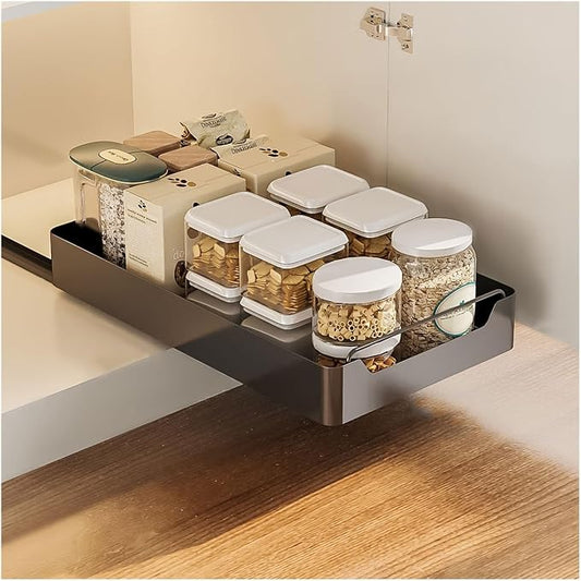 cupboardPull Out Drawer Kitchen Telescopic Drawer Retrofit Pull Slide Out Drawer with Handle Storage Shelves for Kitchen Cabinets with Adhesive Film Pull Out Drawer No Drilling