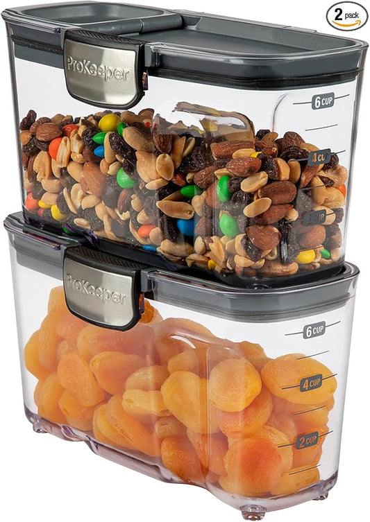 Progressive International ProKeeper+ Clear Plastic Airtight Food Baker's Kitchen Storage Organization Container Canister Set with Magnetic Accessories, 2- Piece Set (Cereal 1.5-Quart)