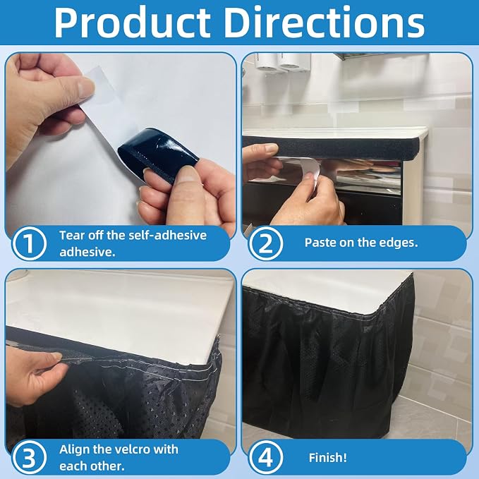 Fabric Sink Skirt Waterproof Self-Adhesive Bathroom Sink Skirt Diamond Stitch Design, 55 x 32 Inches, Adds Under Sink Storage (Silver Gray)