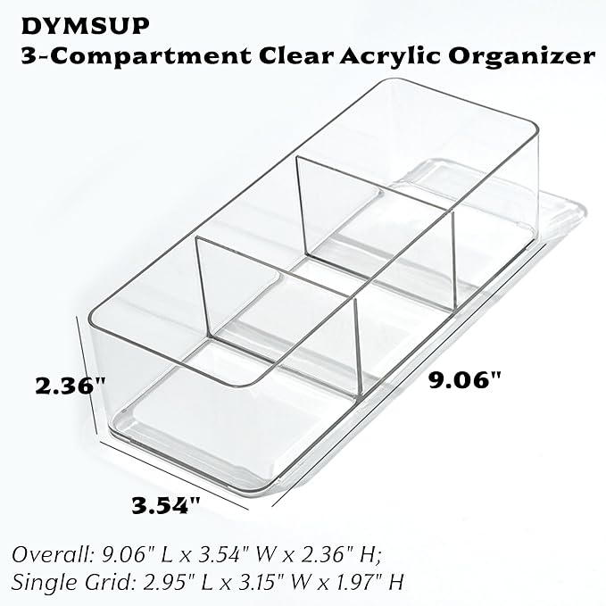 3-Compartment Clear Acrylic Organizer, Makeup Sponge & Puff Holder for Vanity Countertop, Bathroom, Cosmetic Station & Dressing Table