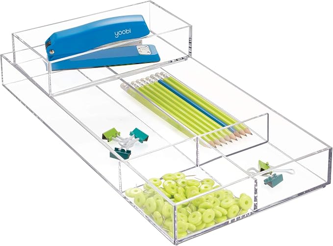 iDesign Clarity Plastic Drawer Organizer for Vanity, Countertop, Bathroom, Kitchen and Cabinet Storage, 8" x 4" x 2", Clear