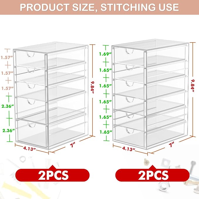 caktraie Desk Organizers And Accessories With 22 Drawers, 4 Pack Office Desktop Drawers, Plastic Makeup Organizer Containers Bins With Drawers Desk Organization, Bathroom Organizers Storage Case Box
